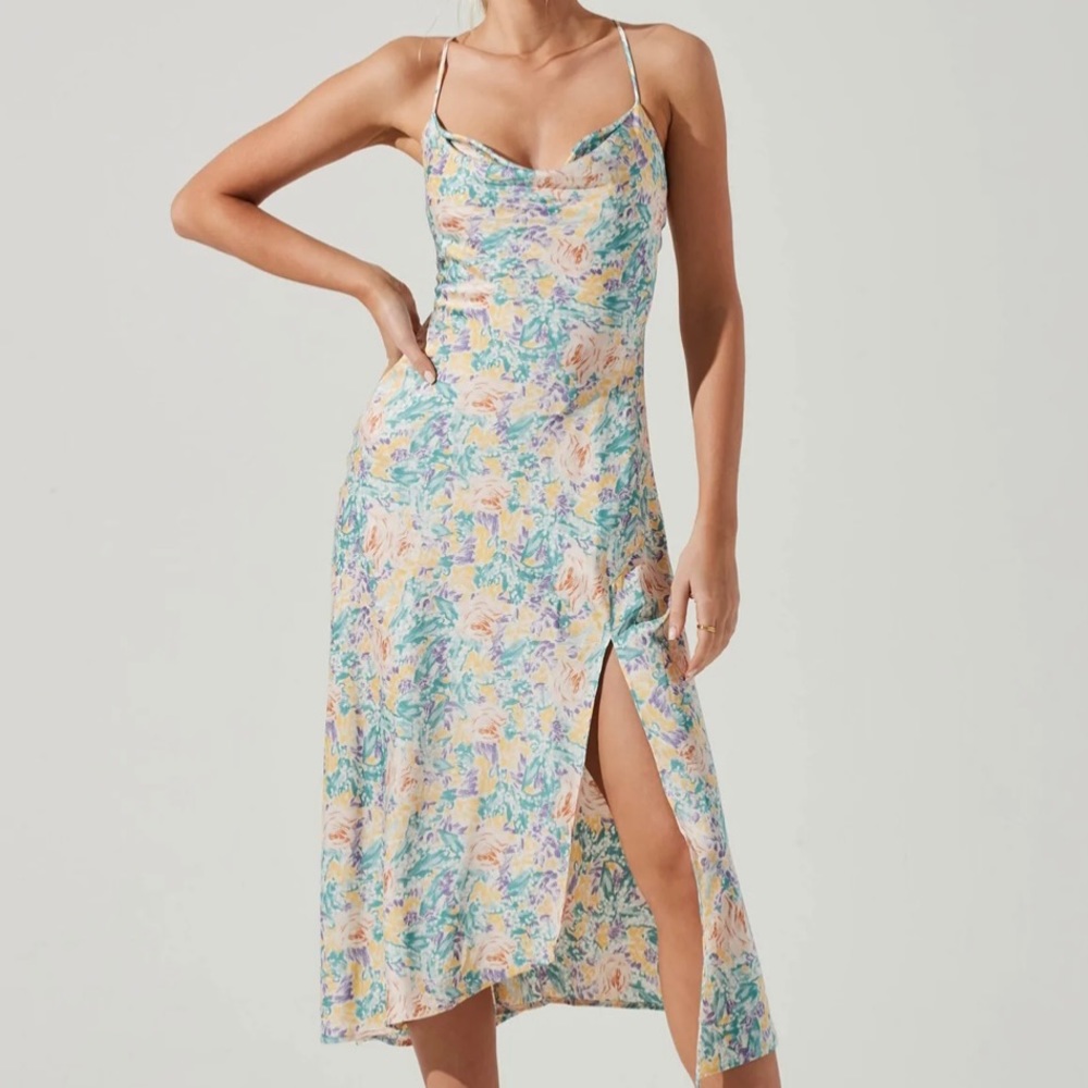 ASTR The Label - Gaia Floral Midi Dress - Yellow teal multi - Size: S
